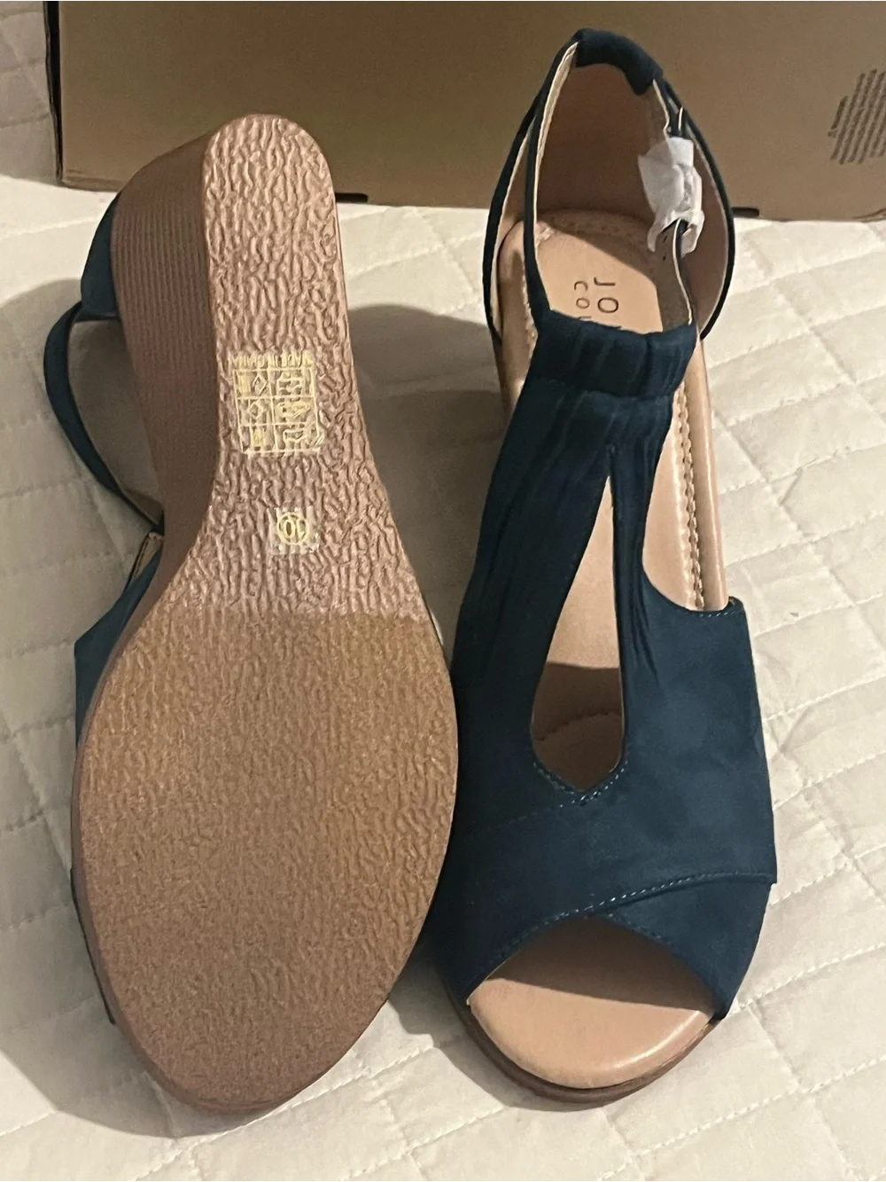 Journee Collection Teal Blue T-Strap Peep Toe Wedge Sandals